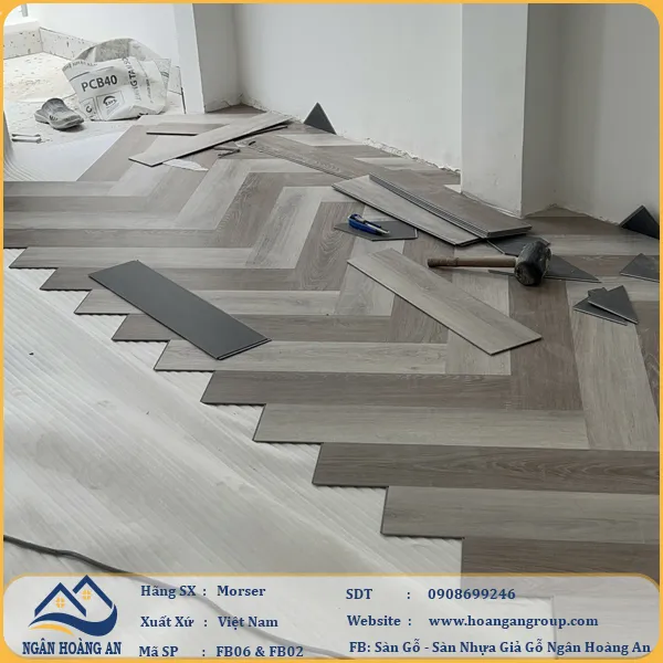Sàn Nhựa Giả Gỗ Hèm Khóa Morser Xương Cá 4mm FB02