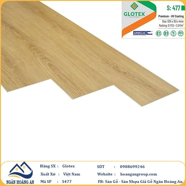 Sàn Nhựa Giả Gỗ Hèm Khóa  4mm Glotex 477