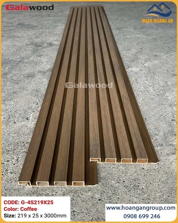 Tấm Ốp Lam 4 Sóng Gỗ Nhựa Phủ ASA Galawood G-4S219X25 Coffee