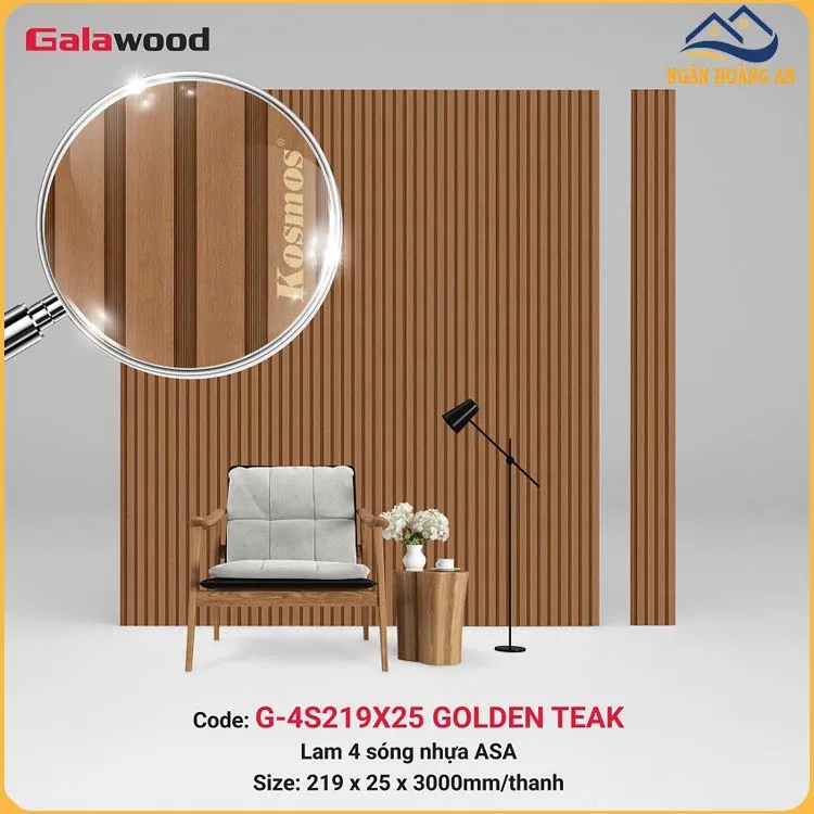 Lam 4 Sóng Ngoài Trời Phủ ASA Galawood G-4S219X25 Golden Teak