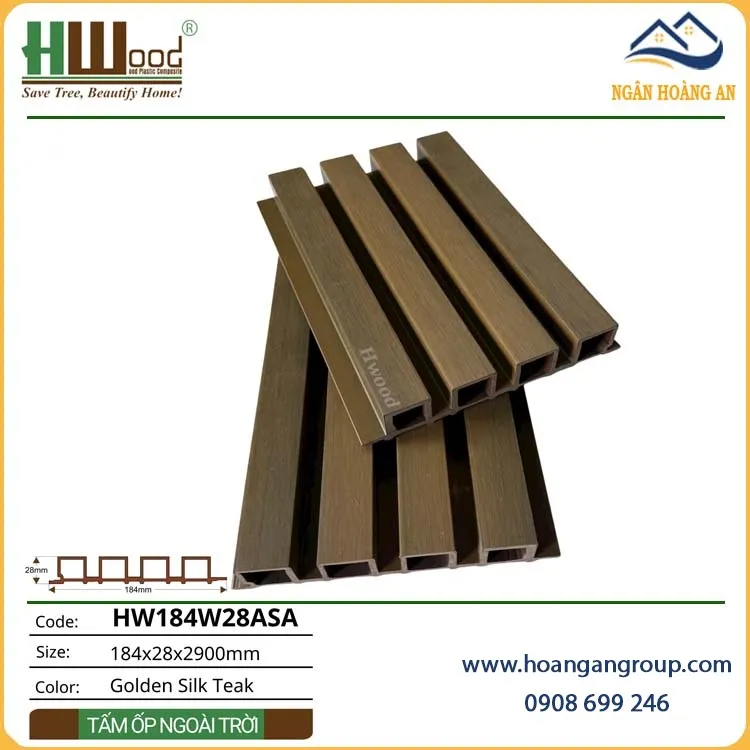 Tấm Ốp Tường Lam 4 Sóng Ngoài Trời Phủ ASA Hwood HW184W28ASA