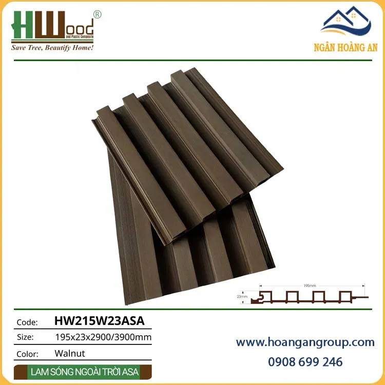 Ốp Tường Lam Sóng Gỗ Nhựa Ngoài Trời Phủ ASA Hwood HW215W23ASA