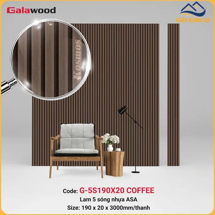 Tấm Ốp Lam 5 Sóng Ngoài Trời ASA Galawood G-5S190X20 Coffee