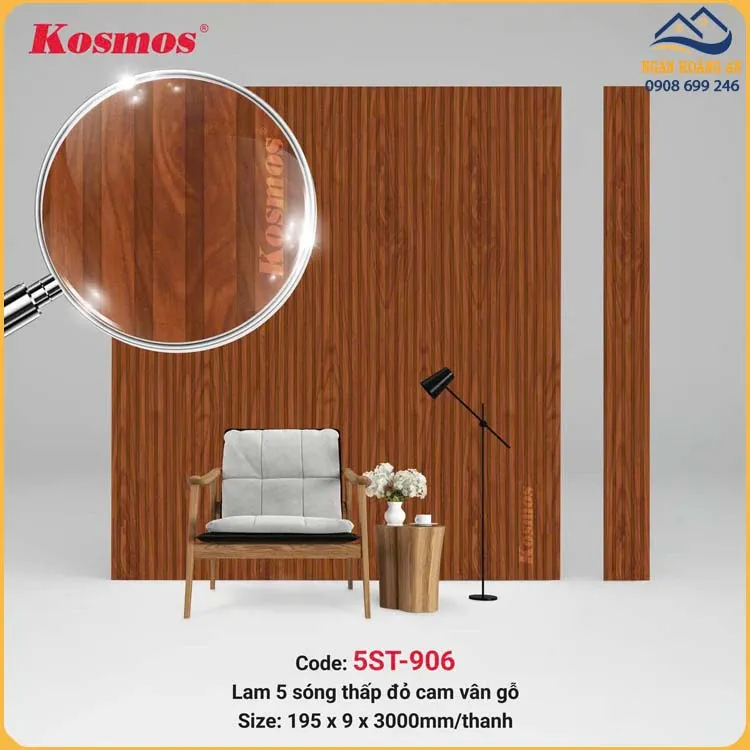 Tấm Ốp Lam 5 Sóng Thấp Kosmos Giả Gỗ 5ST-906