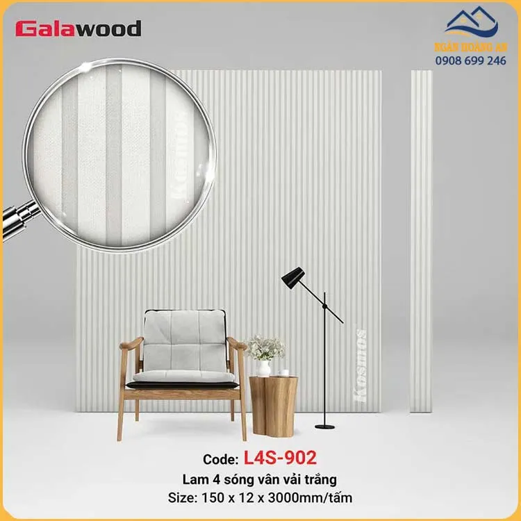 Tấm Nhựa Ốp Tường Lam 4 Sóng Thấp Màu Trắng Galawood L4S-902