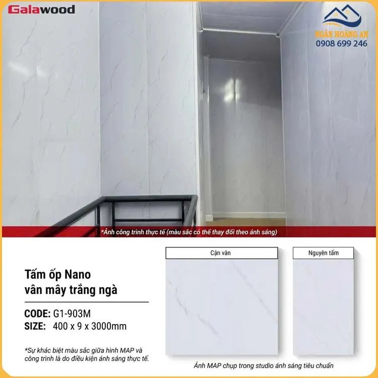 Tấm Nano Nhựa Ốp Trần Vân Mây Trắng Galawood G9-003M