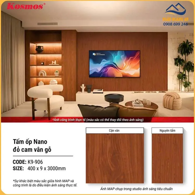Tấm Nhựa Nano Ốp Tường Giả Vân Gỗ Chân Kép Kosmos K9-906