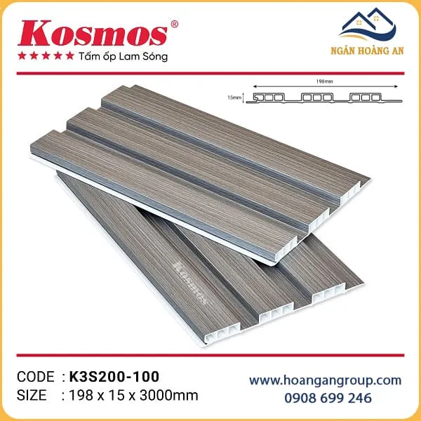 Lam 3 Sóng Thấp Nhựa Ốp Tường Ốp Trần Kosmos K3S200-100