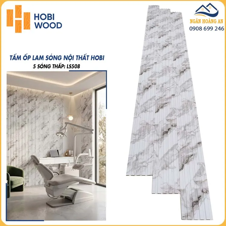 Tấm Nhựa Lam 5 Sóng Thấp HobiWood LS508 Vân Đá Xám Marble