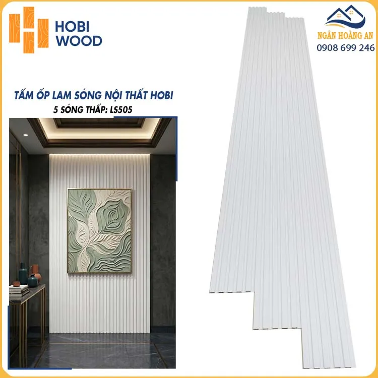 Tấm Nhựa Ốp Trần Lam Sóng HobiWood LS505 Trắng Trơn