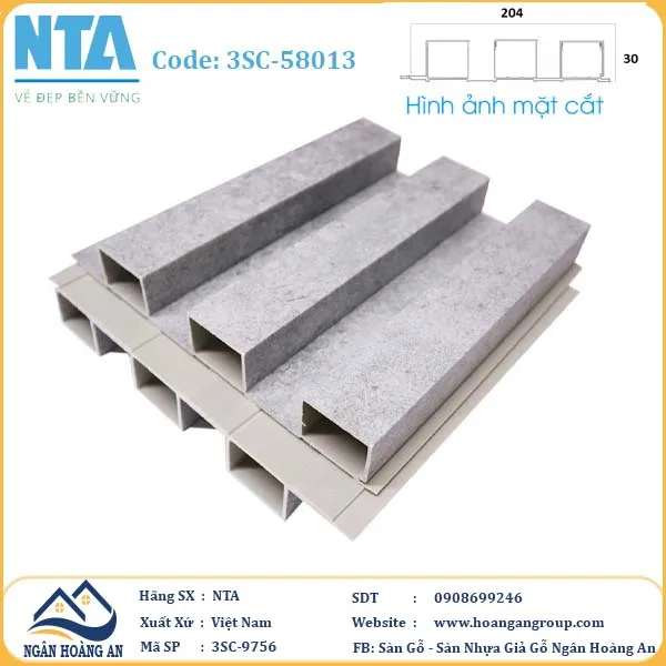 Tấm Ốp Lam 3 Sóng Cao Nhựa Giả Bê Tông NTA 3SC-58013