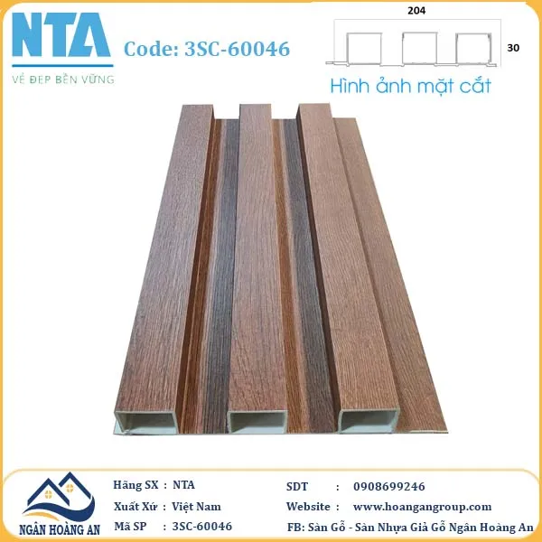 Tấm Ốp Lam 3 Sóng Cao Nhựa Giả Gỗ NTA 3SC-60046