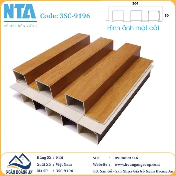 Tấm Ốp Lam 3 Sóng Cao Nhựa Giả Gỗ NTA 3SC-9196