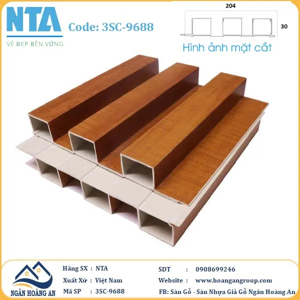 Tấm Ốp Lam 3 Sóng Cao Nhựa Giả Gỗ NTA 3SC-9688