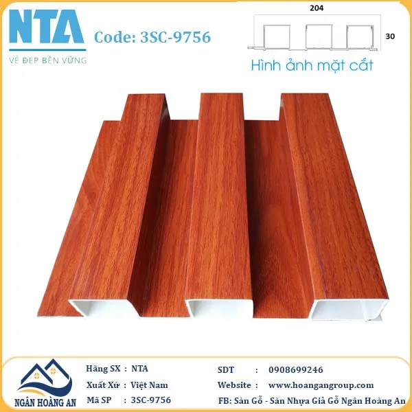 Tấm Ốp Lam 3 Sóng Cao Nhựa Giả Gỗ NTA 3SC-9756