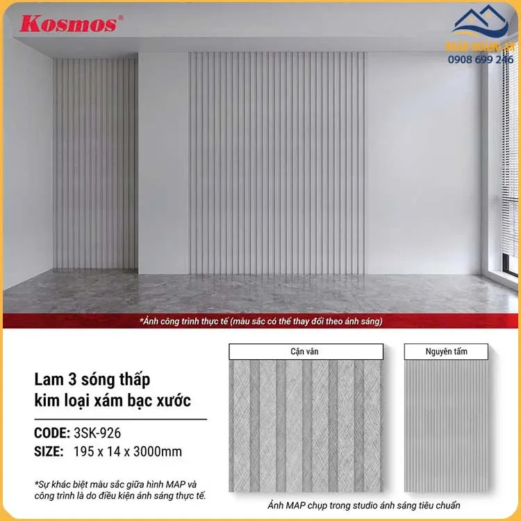 Tấm Nhựa Ốp Trần Lam 3 Sóng Chân Kép Kosmos 3SK-926