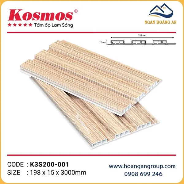 Lam 3 Sóng Thấp Nhựa Ốp Tường Ốp Trần Kosmos K3S200-001