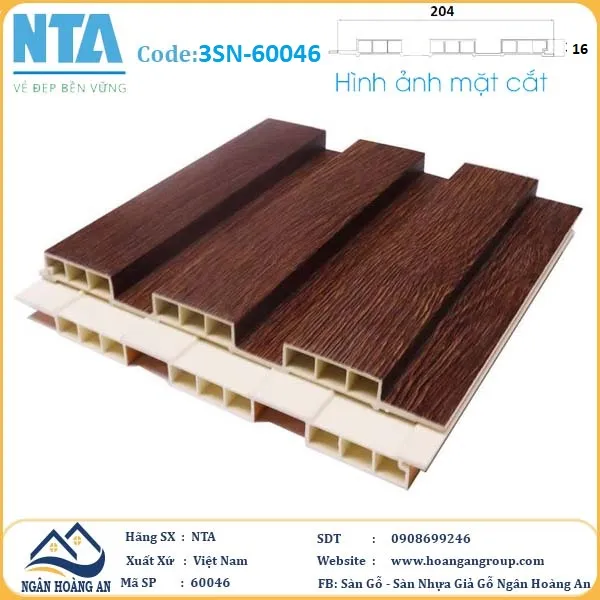 Tấm Ốp Lam 3 Sóng Thấp Nhựa Giả Gỗ NTA 60046
