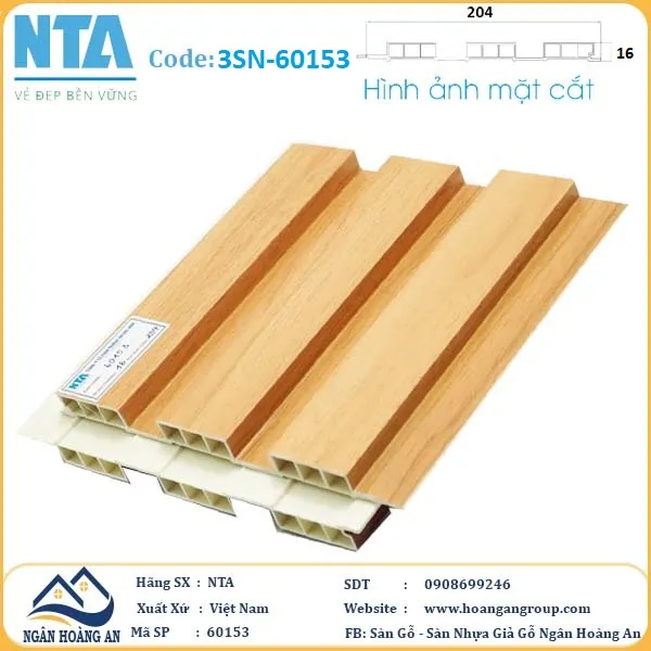 Tấm Ốp Lam 3 Sóng Thấp Nhựa Giả Gỗ NTA 60153