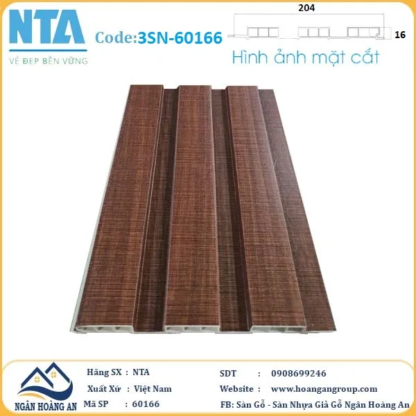 Tấm Ốp Lam 3 Sóng Thấp Nhựa Giả Gỗ NTA 60166