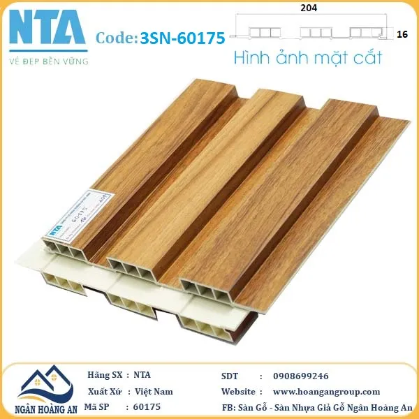 Tấm Ốp Lam 3 Sóng Thấp Nhựa Giả Gỗ NTA 60175