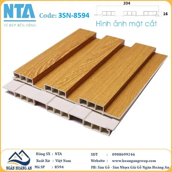 Tấm Ốp Lam 3 Sóng Thấp Nhựa Giả Gỗ NTA 8594