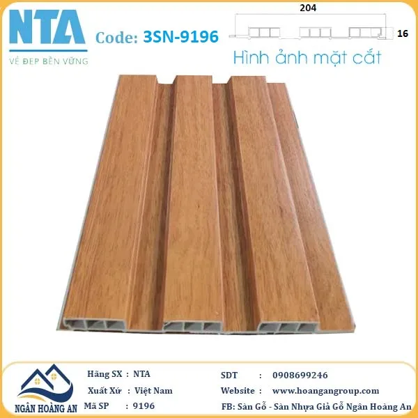 Tấm Ốp Lam 3 Sóng Thấp Nhựa Giả Gỗ NTA 9196
