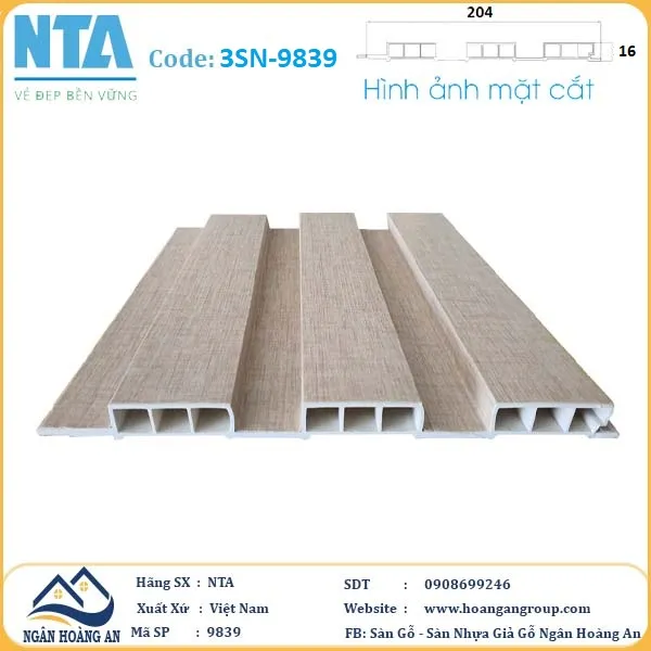 Tấm Ốp Lam 3 Sóng Thấp Nhựa Giả Gỗ NTA 9839