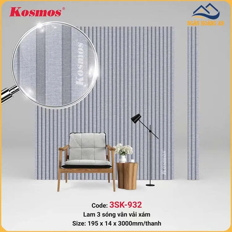 Tấm Ốp Tường Lam 3 Sóng Thấp Vân Vải Xám Kosmos 3SK-932