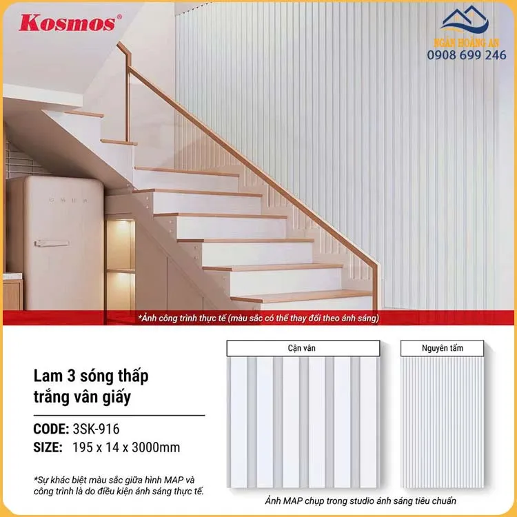 Tấm Nhựa Ốp Tường Lam 3 Sóng Chân Kép Kosmos 3SK-916
