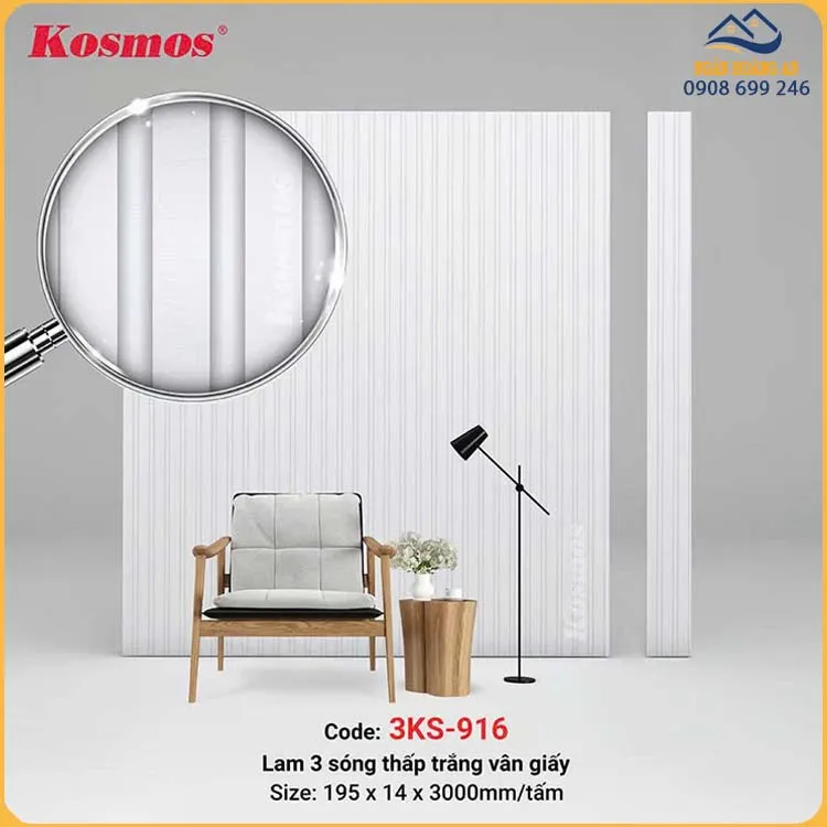 Tấm Nhựa Ốp Tường Lam 3 Sóng Chân Kép Kosmos 3SK-916