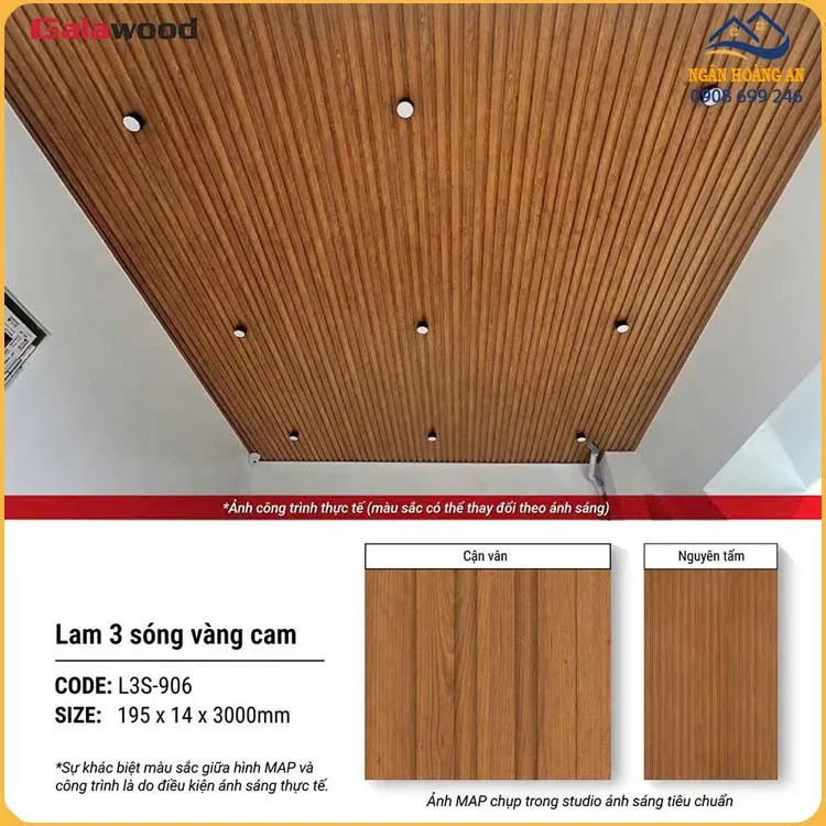 Lam Sóng Ốp Trần Nhựa Giả Gỗ Galawood L3S-906
