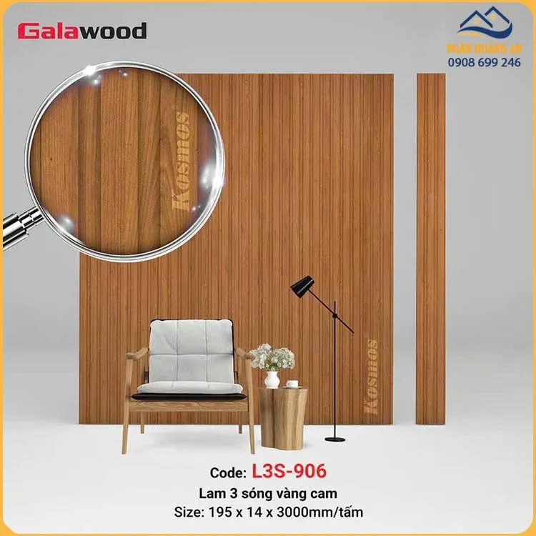 Lam Sóng Ốp Trần Nhựa Giả Gỗ Galawood L3S-906