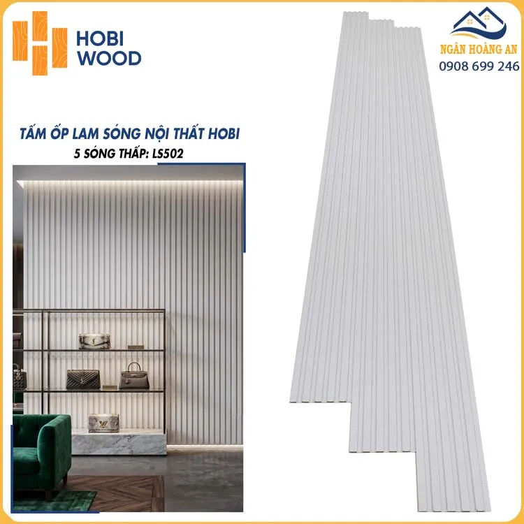 Tấm Nhựa Ốp Tường Lam Sóng HobiWood LS502 Màu Trắng