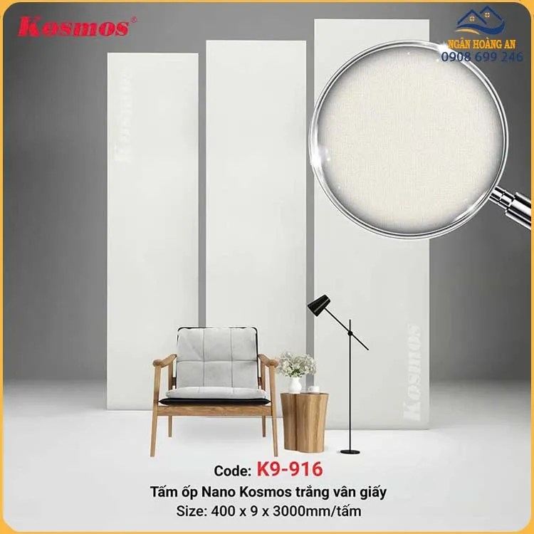 Tấm Nhựa Ốp Tường Nano Chân Kép Màu Trắng Kosmos K9-916