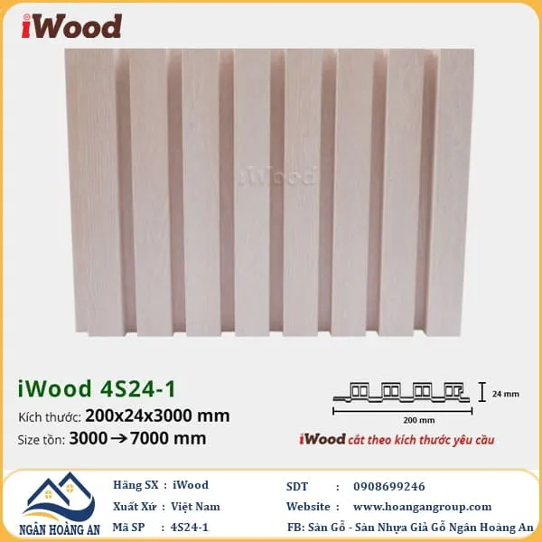 Lam 4 Sóng Cao Nhựa Giả Gỗ Ốp Tường Ốp Trần iWood 4S24-1