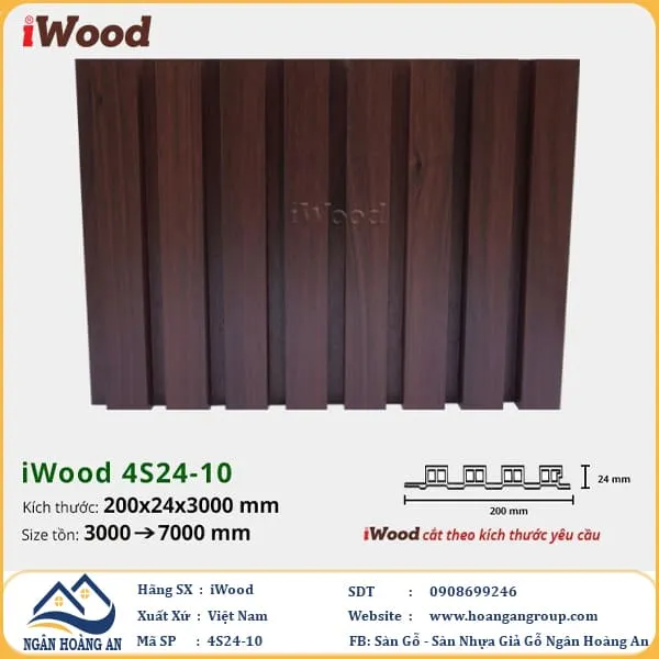Lam 4 Sóng Cao Nhựa Giả Gỗ Ốp Tường Ốp Trần iWood 4S24-10