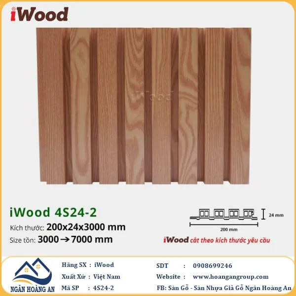 Lam 4 Sóng Cao Nhựa Giả Gỗ Ốp Tường Ốp Trần iWood 4S24-2