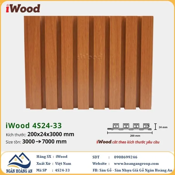 Lam 4 Sóng Cao Nhựa Giả Gỗ Ốp Tường Ốp Trần iWood 4S24-33