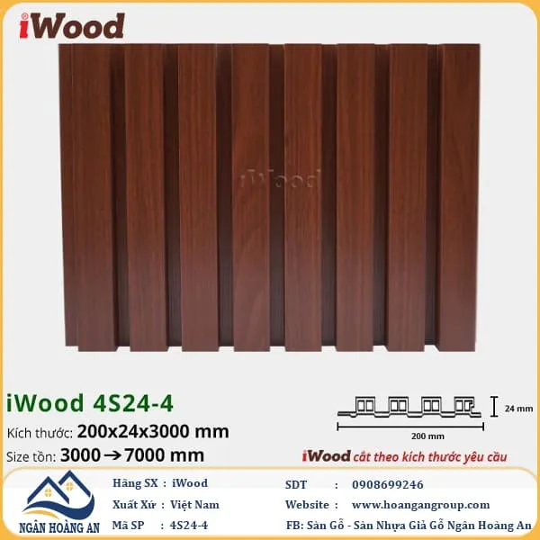 Lam 4 Sóng Cao Nhựa Giả Gỗ Ốp Tường Ốp Trần iWood 4S24-4