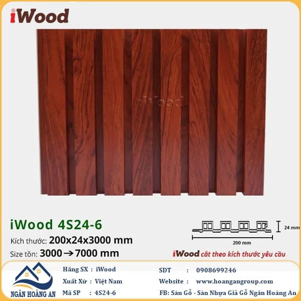 Lam 4 Sóng Cao Nhựa Giả Gỗ Ốp Tường Ốp Trần iWood 4S24-6