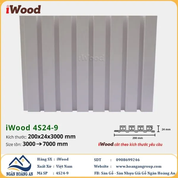 Lam 4 Sóng Cao Nhựa Giả Gỗ Ốp Tường Ốp Trần iWood 4S24-9