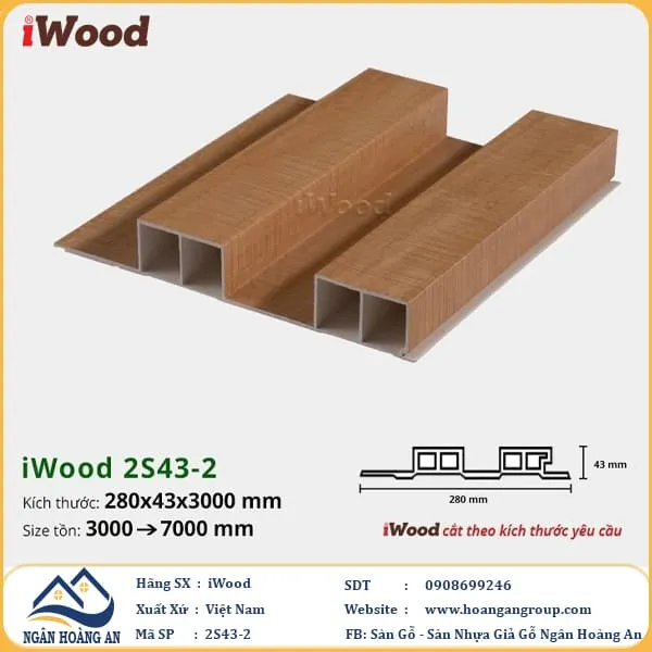 Lam 2 Sóng Cao Nhựa Giả Gỗ Ốp Tường Ốp Trần iWood 2S43