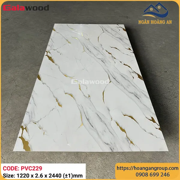 Tấm Nhựa Ốp Tường PVC Giả Đá Dát Vàng Galawood PVC229 Dày 2.6mm
