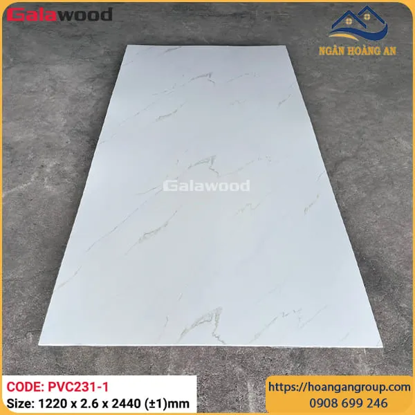Tấm Nhựa Ốp Tường PVC Giả Đá Trắng Vân Mây Galawood PVC231-1 Dày 2.6mm