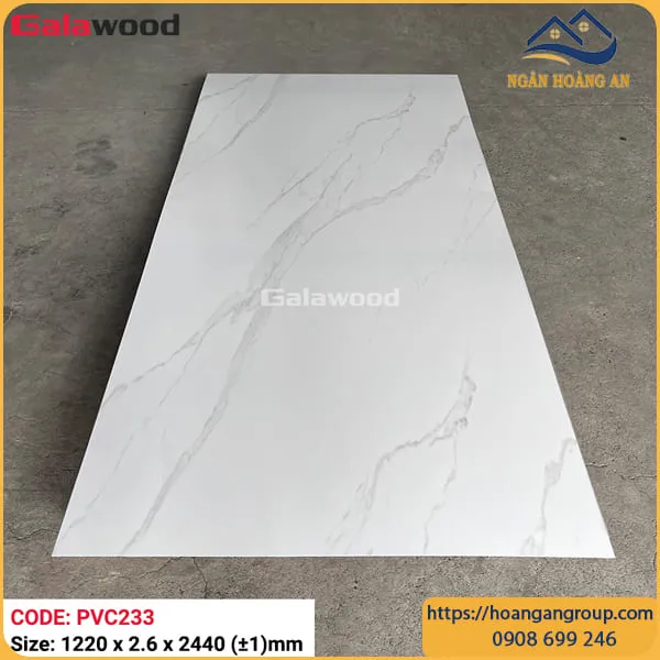 Tấm Nhựa Ốp Tường PVC Giả Đá Trắng Vân Mây Galawood PVC233 Dày 2.6mm