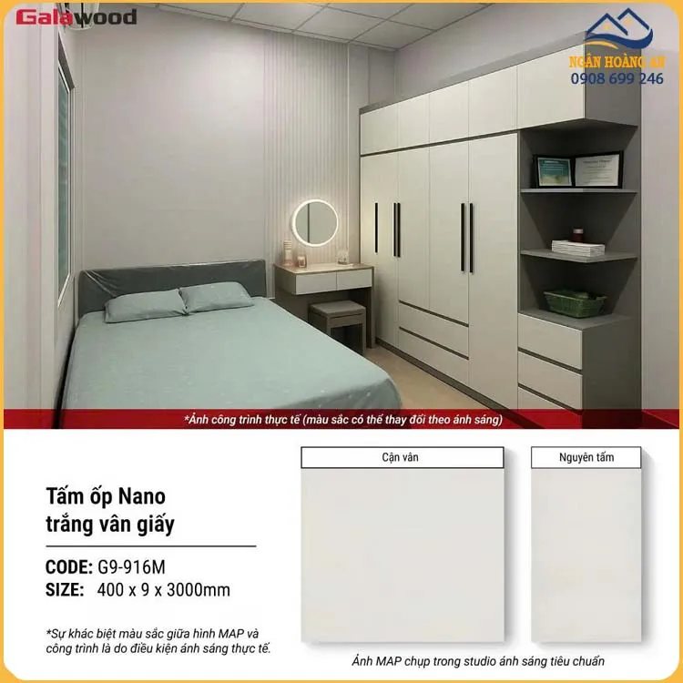 Tấm Nhựa Ốp Tường Nano Màu Trắng Galawood G9-916M