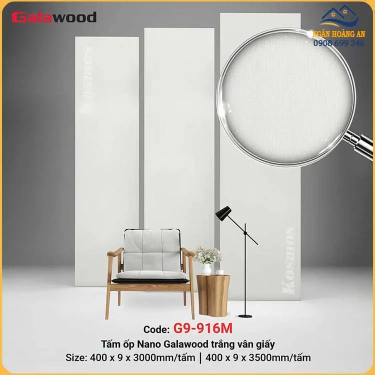 Tấm Nhựa Ốp Tường Nano Màu Trắng Galawood G9-916M