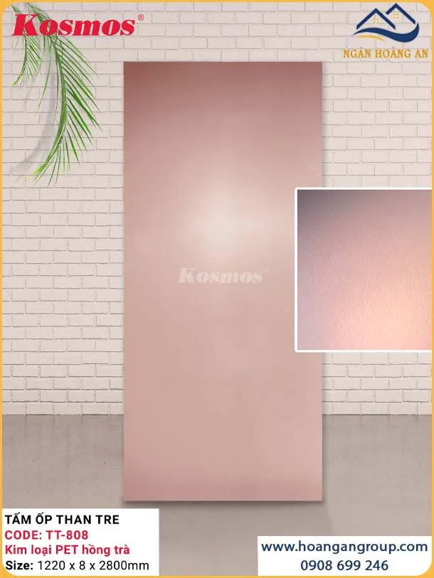 Tấm Ốp Đa Năng Sợi Than Tre Kim Loại PET Hồng Trà Kosmos TT-808
