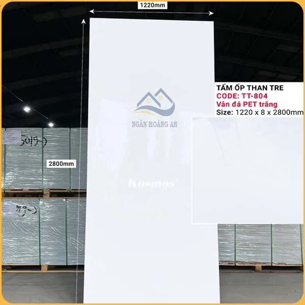 Tấm Ốp Than Tre Kosmos Vân Đá Pet Trắng TT-804